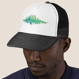 New York City Skyline Watercolor in blue and green Trucker Hat