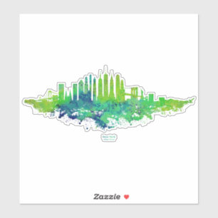 New York City Skyline Watercolor in blue and lime