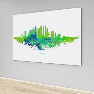 New York City Skyline Watercolor in blue and lime  Canvas Print