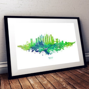 New York City Skyline Watercolor in blue and lime  Photo Print