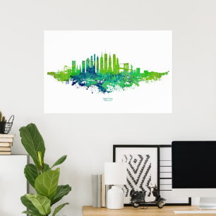New York City Skyline Watercolor in blue and lime Poster