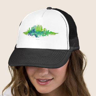 New York City Skyline Watercolor in blue and lime  Trucker Hat
