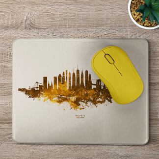 New York City Skyline Watercolor in orange Mouse Mat