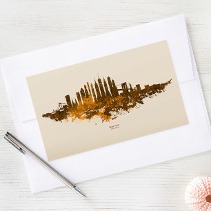 New York City Skyline Watercolor in orange Rectangular Sticker