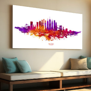 New York City Skyline Watercolor on White Canvas Print