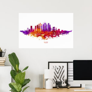 New York City Skyline Watercolor on White Poster