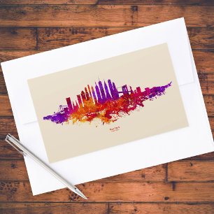 New York City Skyline Watercolor on White Rectangular Sticker