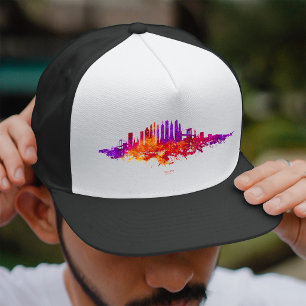 New York City Skyline Watercolor on White Trucker Hat
