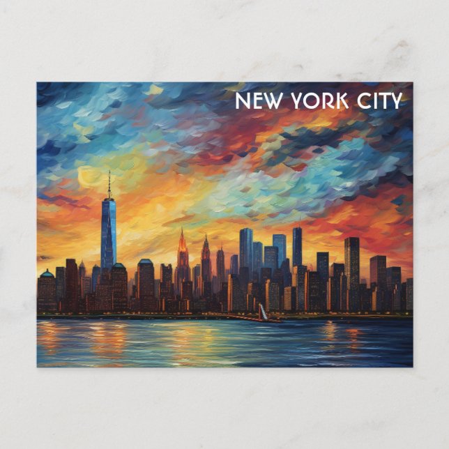 New York City Skyline Watercolor Sunset Postcard (Front)