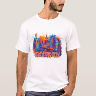 New York City Skyline Watercolor Travel Art T-Shirt