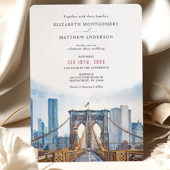 New York City Skyline Wedding Brooklyn Bridge Invitation (Creator Uploaded)