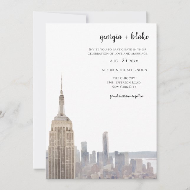 New York City Skyline Wedding Invite with Photo (Front)