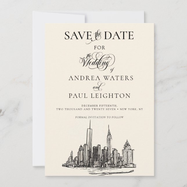 New York City Skyline Wedding Save The Date (Front)