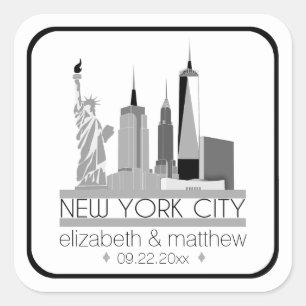New York City Skyline Wedding Square Sticker