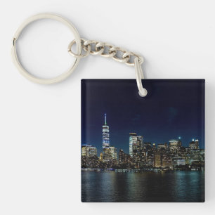 New York City Skyscraper Towers Night Photography Key Ring