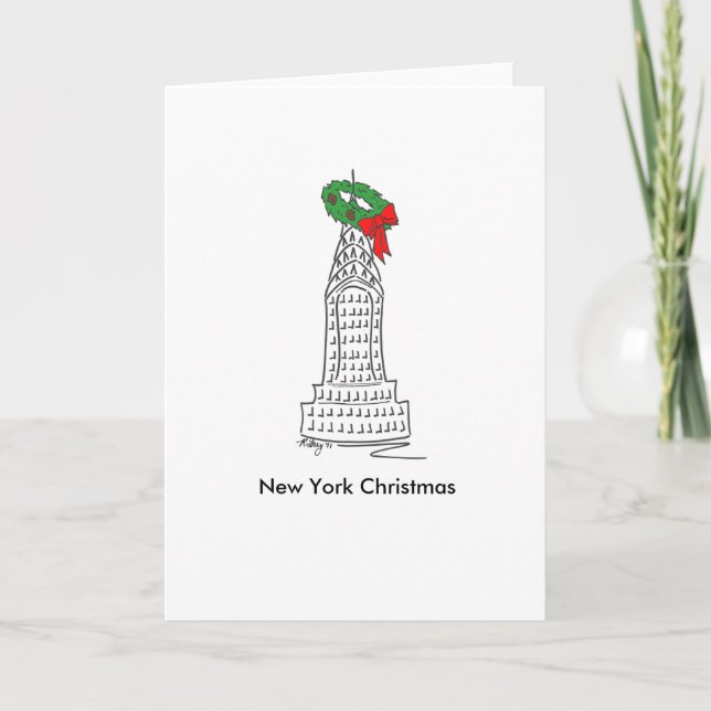 New York City Skyscraper Wreath NYC Christmas Holiday Card (Front)