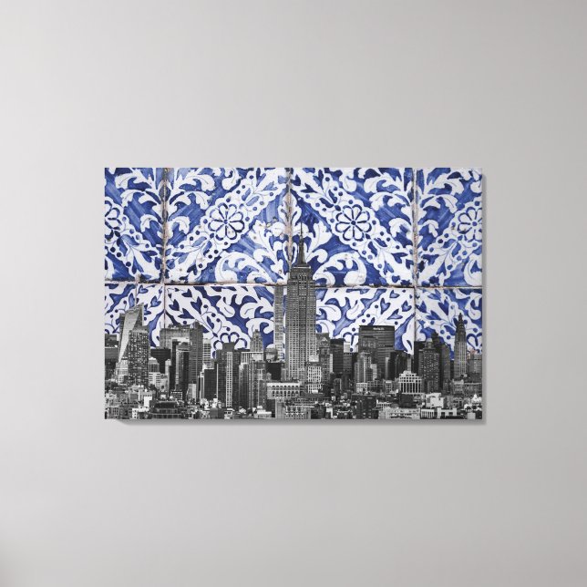 New York City Skyscrapers Meet Portuguese Tiles  Canvas Print (Front)