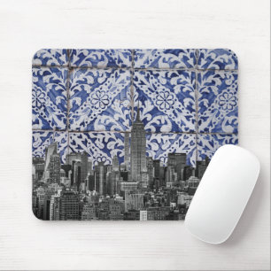 New York City Skyscrapers Meet Portuguese Tiles Mouse Mat