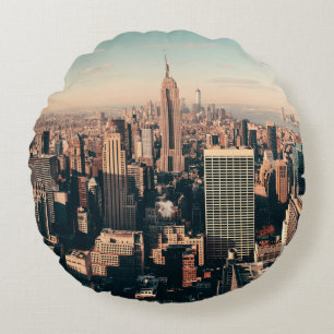 New York City skyscrapers rooftop urban view. city Round Cushion