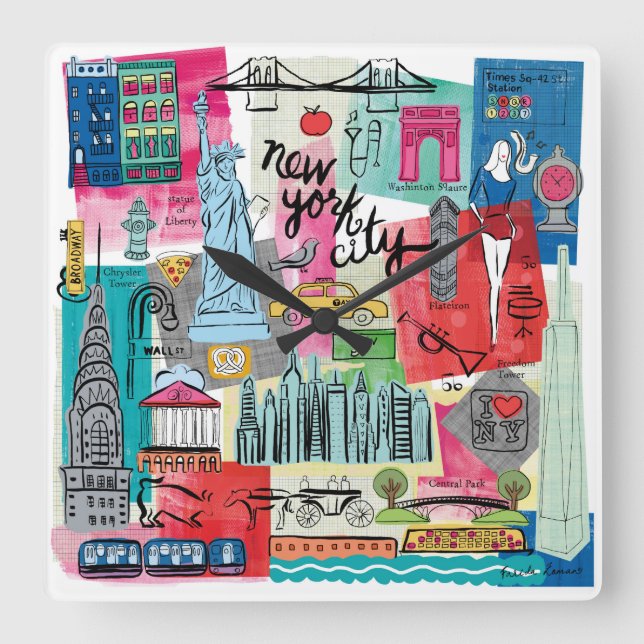 New York City Square Wall Clock (Front)
