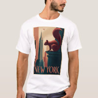 New York City Squirrel – Art Deco Skyline Poster