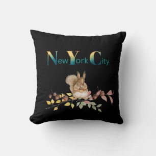 New York City Squirrel Throw Pillow