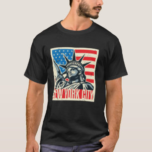 New York City Statue Liberty Distressed USA Flag W T-Shirt