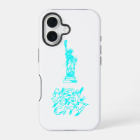 New York City Statue of Liberty Neon Cyan Brush