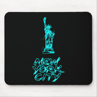 New York City Statue of Liberty Neon Cyan Brush Mouse Mat