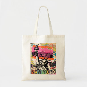 New York City Statue of Liberty Retro Punk Collage Tote Bag