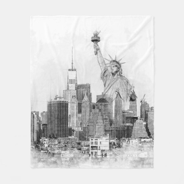 New York City Statue of Liberty Sketch Fleece Blanket (Front)