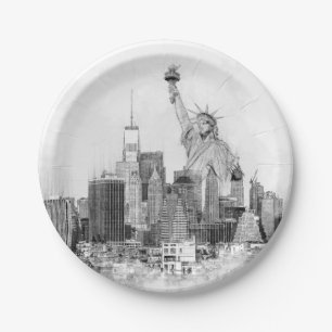 New York City Statue of Liberty Sketch Paper Plate