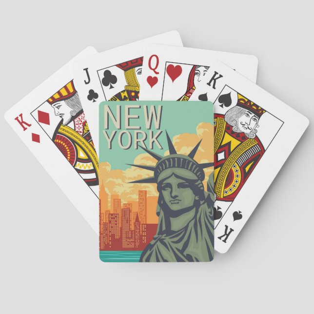 NEW YORK CITY Statue of Liberty Skyline Retro Playing Cards (Back)