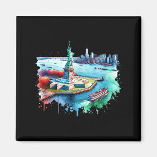 New York City Statue of Liberty Watercolor River Magnet