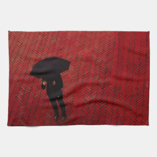 New York City Street Scene, Rainy Day Umbrella Tea Towel