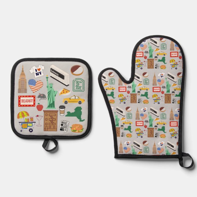 New York City Symbols Oven Mitt & Pot Holder Set (Front)