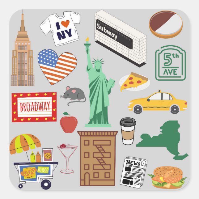 New York City Symbols Square Sticker (Front)