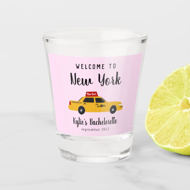 New York City Taxi Bachelorette Party Shot Glass (Front)
