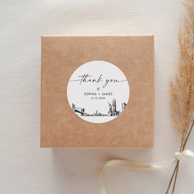 New York City Thank You Favour 3" (sheet of 6) Classic Round Sticker (Creator Uploaded)