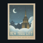 New York City | The City That Never Sleeps Postcard<br><div class="desc">Anderson Design Group is an award-winning illustration and design firm in Nashville,  Tennessee. Founder Joel Anderson directs a team of talented artists to create original poster art that looks like classic vintage advertising prints from the 1920s to the 1960s.</div>