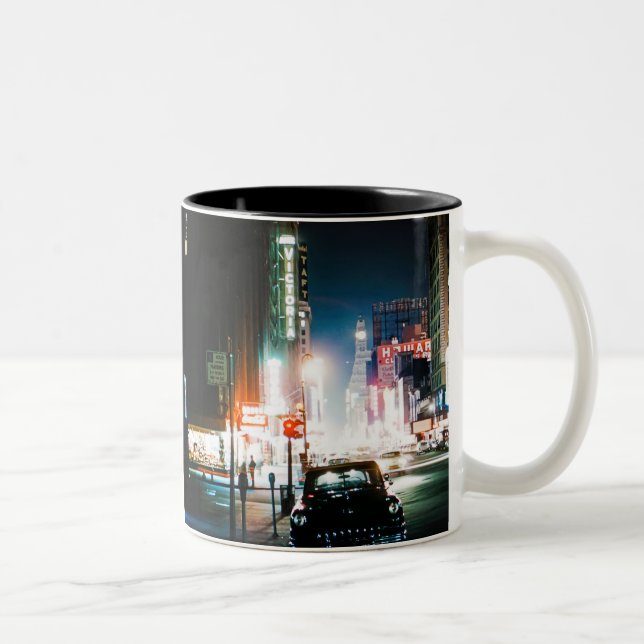 NEW YORK CITY TIMES SQUARE 1950'S NEON NIGHT PHOTO Two-Tone COFFEE MUG (Right)
