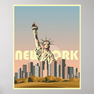 New York City tourism poster, retro design, Statue Poster