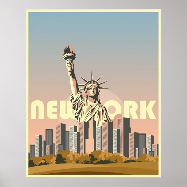 New York City tourism poster, retro design, Statue Poster (Front)