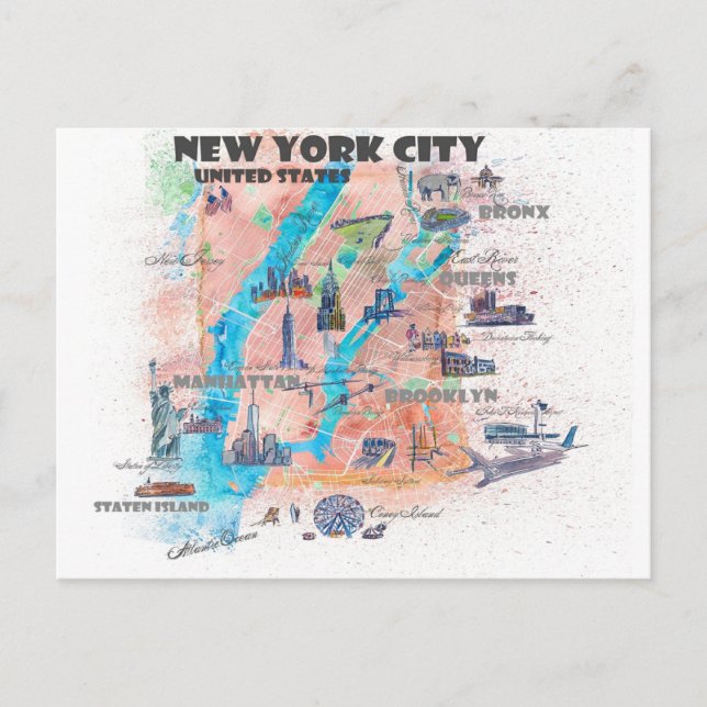 New York City Travel Map with Street map  Postcard (Front)