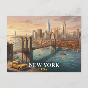 New York City Travel Postcard   Brooklyn Bridge 