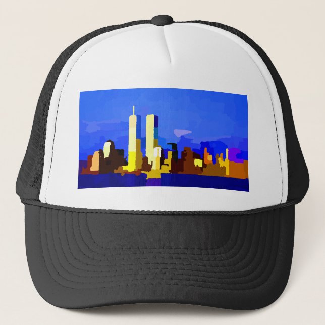 New York City Twin Towers Skyline Trucker Hat (Front)