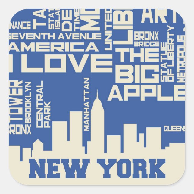 New York City Typography Poster Square Sticker (Front)