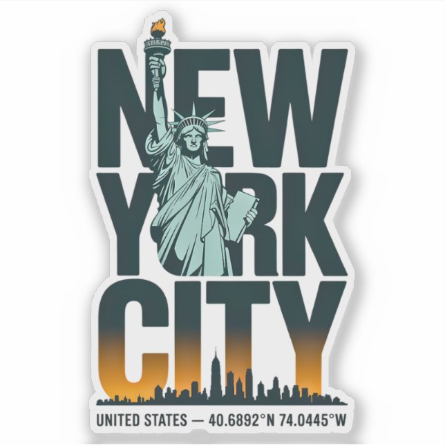 New York City Typography Statue of Liberty Skyline (Front)