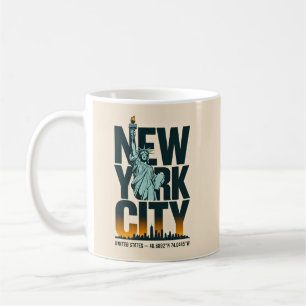 New York City Typography Statue of Liberty Skyline Coffee Mug