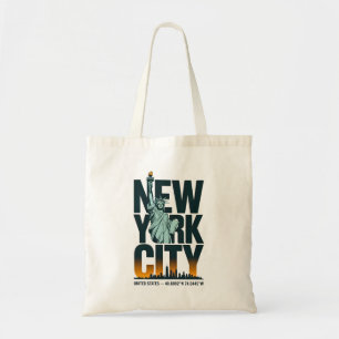 New York City Typography Statue of Liberty Skyline Tote Bag